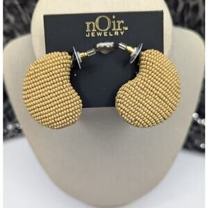 nOir Beige Beaded Chunky Earrings
